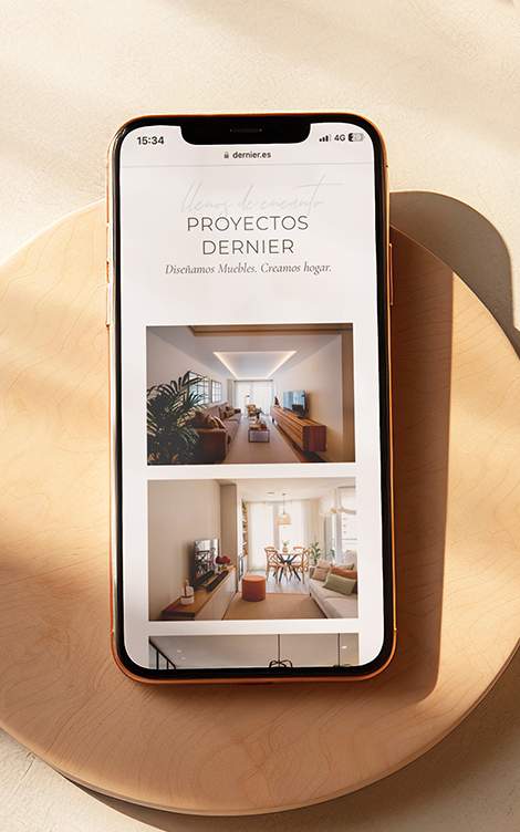Diseño web para Dernier, muebles e interiorismo, en versión móvil