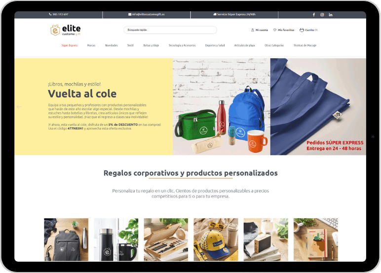 Tienda online de regalos corporativos personalizados diseñada en Asturias, vista en tablet